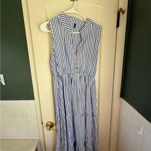 Zara Blue and White Striped Midi Dress